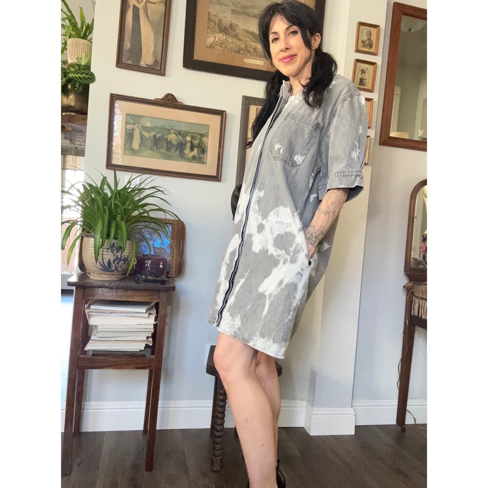 Etica Pia shirt dress tie dye denim button down Medium short sleeve - Picture 2 of 8